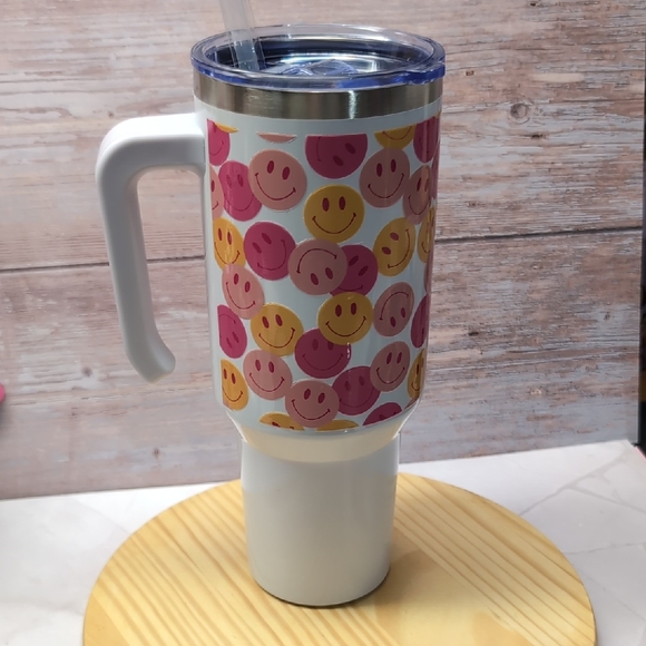 Hand Crafted Other - 40oz Stainless Steel Smiley Face Travel Mug with Handle